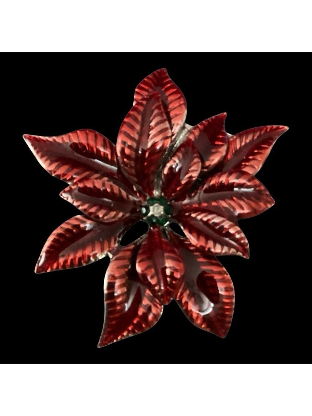 Vintage Red Green Poinsettia Brooch Pin